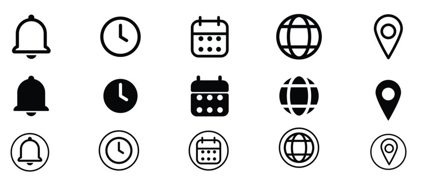Time, date, location , web icons set vector eps10.