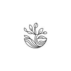 Obraz premium Minimalist Botanical Logo Design: Tree & Waves, Line Art