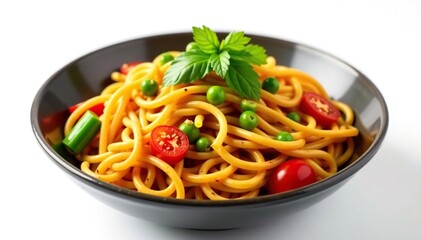 Stir-fried noodles, vibrant vegetables, isolated , healthy, vegetables, sesame