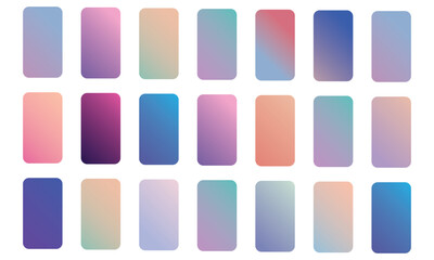 Soft colour gradient background. Screen background for the mobile app icon. Ombre gradients buttons. Multicolor of rainbow, green, purple, lime yellow, orange, lavender, aurora, fluid gradients.