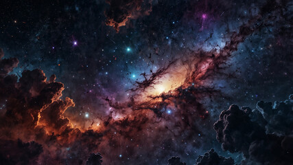 Fototapeta premium Galaxy with glowing nebulas, shooting stars, cosmic dust, ultra-realistic space scene.