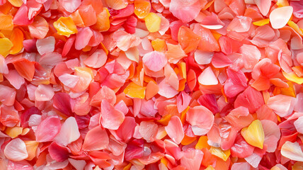 Colorful rose petals in soft pink, orange, and yellow tones