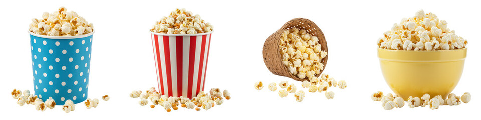 Four Popcorn Servings Classic Tubs Bowl and Basket.
