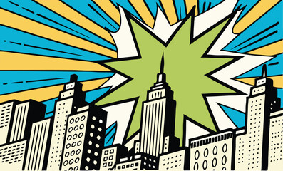 Pop Art NYC Skyline Exploding Comic Book Cityscape