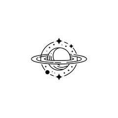 Minimalist Planet Illustration with Stars & Geometric Design