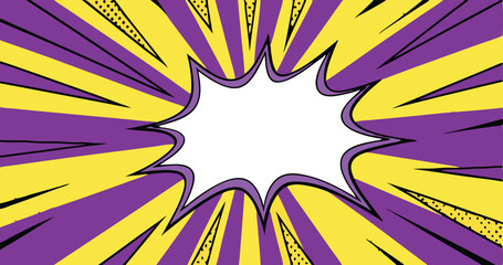 Obraz premium Comic Book Style Background, Purple Yellow Burst, Speech Bubble