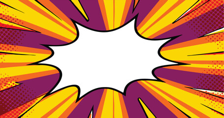 Comic Book Style Blast Background Pop Art, Speech Bubble, Dynamic, Vibrant, Yellow, Orange, Purple, 