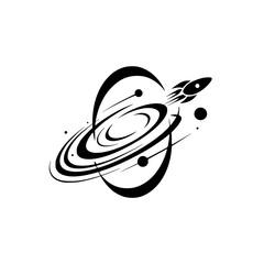Black and White Rocketship Space Travel Logo Icon
