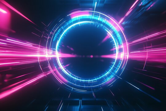 A vibrant cosmic portal opening to a new dimension of possibilities, with glowing neon pink and blue light streaks.