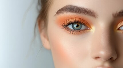 Obraz premium Makeup application by a woman model studio beauty portrait natural light close-up viewpoint lipstick magic