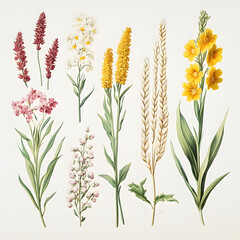 Botanical Illustration  Wildflowers  Grains  and Herbs