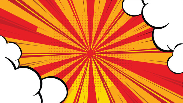 Comic Book Background Red, Yellow, Explosion, Radiating, Pop Art, Dynamic, Speech Bubbles, Retro, Dy