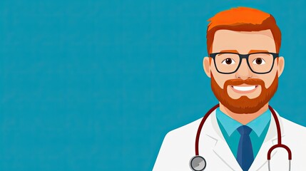 Fototapeta premium Friendly cartoon doctor with stethoscope on blue background