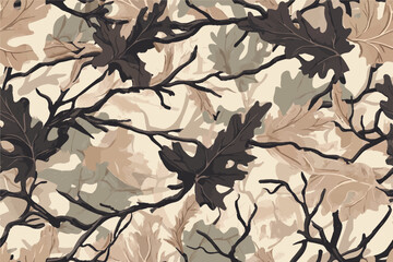 ector background with a camouflage pattern featuring oak leavess and branches
