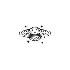 Minimalist Planet Icon: Line Art Saturn Illustration