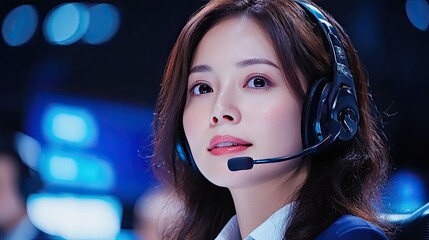Professional woman with headset in a tech environment