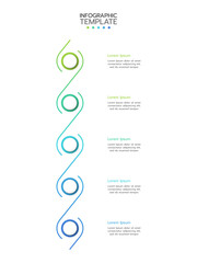 5 Elements placed in vertical row. Concept of 5 successive steps of project development process. Flat infographic design template. Simple vector illustration for business analytics.