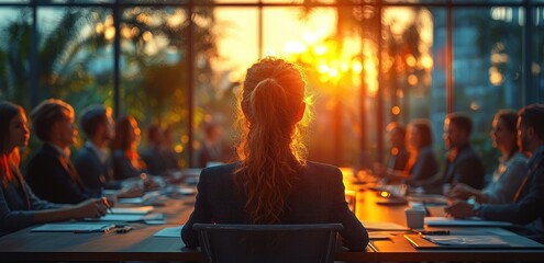 Business Meeting Group Collaborating in Modern Office Setting