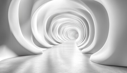 Obraz premium Minimalist Abstract Design Soft White Concentric Curved Patterns Symmetrical Composition Diffused Lighting for Modern Aesthetic Presentations
