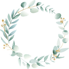 Naklejka premium Elegant Watercolor Greenery Wreath Botanical Frame Design