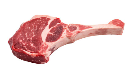 A single raw tomahawk steak isolated against transparent background
