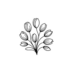 Minimalist Floral Illustration: Black Line Art Bouquet on White Background