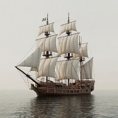 Classic Wooden Sailing Ship in Motion