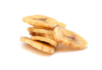 Banana chips on white background 