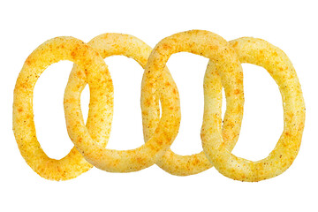 Onion chips rings, snacks. Isolated on transparent background.