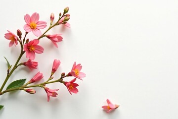 Fototapeta premium Delicate, small-scale floral sprigs on white background, simple floral, minimal