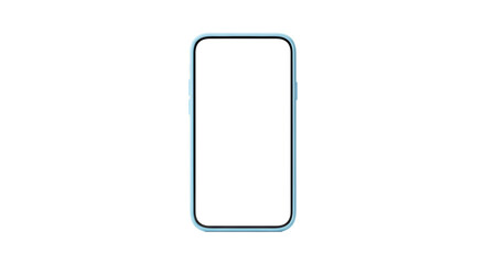 Isolated smartphone with a blank white screen and a light blue frame against a black background