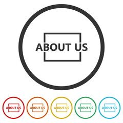 About us web site icon. Set icons in color circle buttons