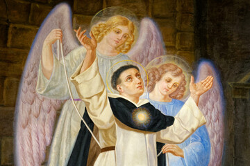 Painting of Saint Thomas Aquinas or Saint Thomas d'Aquin. Saint of the Roman Catholic Church. .