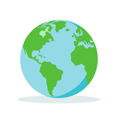 Earth icon. Planet Earth with continents and oceans, isolated on white background. Globe symbol. Vector illustration