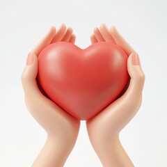 Hands holding heart, studio shot, white background, care