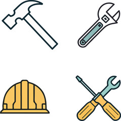 Construction & Home Repair Icons – Tools, Building, Renovation, Outline Vector Set