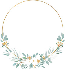 Fototapeta premium Elegant Gold Circle Floral Wreath Frame Design Template