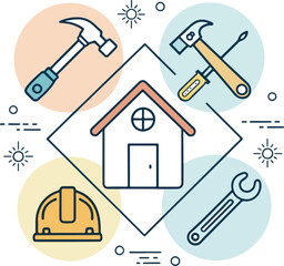Construction & Home Repair Icons – Tools, Building, Renovation, Outline Vector Set