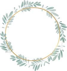 Elegant Gold Circle Frame with Greenery Leaves Wreath Design