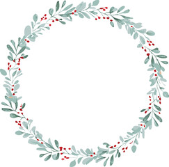 Elegant Greenery Wreath with Red Berries, Festive Winter Design