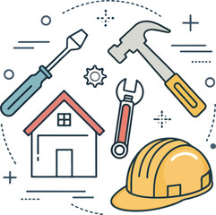 Construction & Home Repair Icons – Tools, Building, Renovation, Outline Vector Set