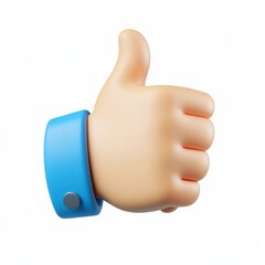 3D Thumbs Up Gesture, Positive Feedback, White Background,  Website Icon
