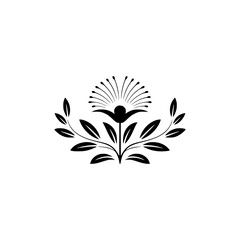 Minimalist Black Floral Crest on White, Elegant Design Element