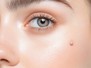 Fototapeta premium Close-up of a mole on a young woman's left cheek. Generative AI