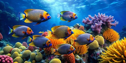 Colorful Tropical Fish Swimming Above Vibrant Coral Reef Scene