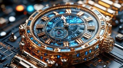 Fototapeta premium Exquisite Golden and Blue Mechanical Wristwatch