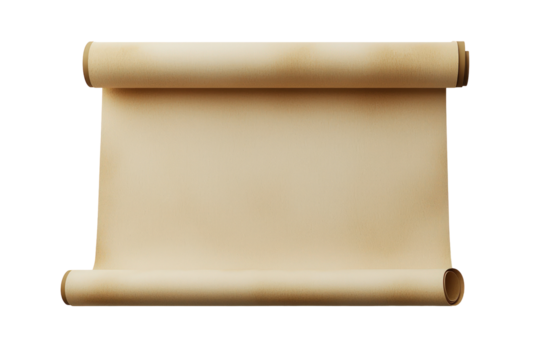 Blank aged scroll unfurled transparent background, empty background, ready for text