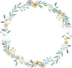Obraz premium Elegant Floral Wreath Frame Delicate Flowers, Leaves, Design