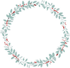 Fototapeta premium Elegant Greenery Wreath Circular Floral Frame, Berries, Leaves, Design