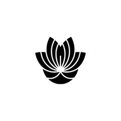 Minimalist Black Lotus Flower Icon on White Background
